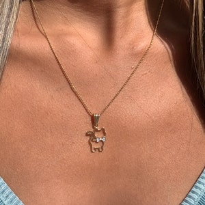 18KT Cat Charm Necklace, Gift for Cat Lover, Kitty Cat Jewelry, Cute Cat Charm Necklace, Tiny Cat Necklace, Gold Filled Cat Pendant Necklace