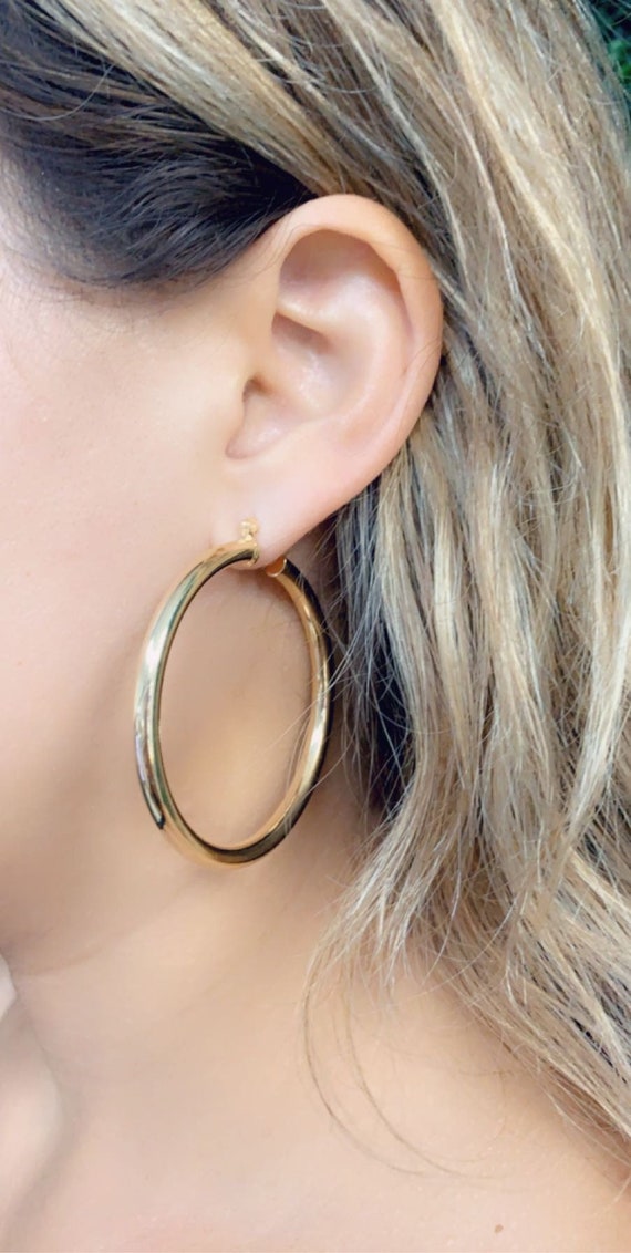 18k Everyday Wear Large Hoop Earrings,lightweight gold filled Hoops,large Gold Filled Hoop Earrings,Large Hoop Earrings,Chunky Hoop Earrings
