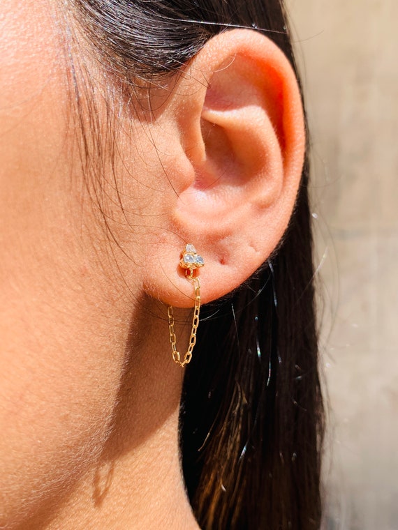 Chain Link CZ Dangling Earrings, Gold Filled Dangling