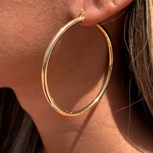 18K Large Gold Filled Hoop Earrings, 60mm Hoops, Waterproof earrings, Lightweight Hoops, Everyday Hoops, Simple Hoop Earrings, Women Earring