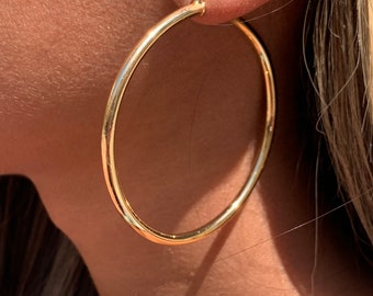 18K Large Gold Filled Hoop Earrings, 55mm Hoops, Waterproof earrings, Lightweight Hoops, Everyday Hoops, Simple Hoop Earrings, Women Earring