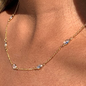 18K Gold Filled Satellite CZ Necklace, Gold Disc Necklace, Dainty Necklace, Gold Station Necklace, Layering Necklace, Dot Necklace, For Her