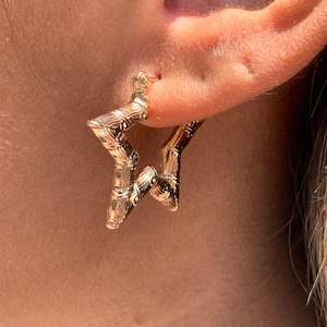 18K GF Lightweight Chunky Gold Star Hoop Earrings, Celestial Earrings, Dainty Hoops, Everyday Gold Earrings, Perfect Girlfriend Gift