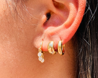 18K Gold Filled Chunky Hoop Earrings, Thick Gold Huggies, Waterproof Hoops, Lightweight hoops, Boho hoop, Simple hoops, Minimalist Earrings