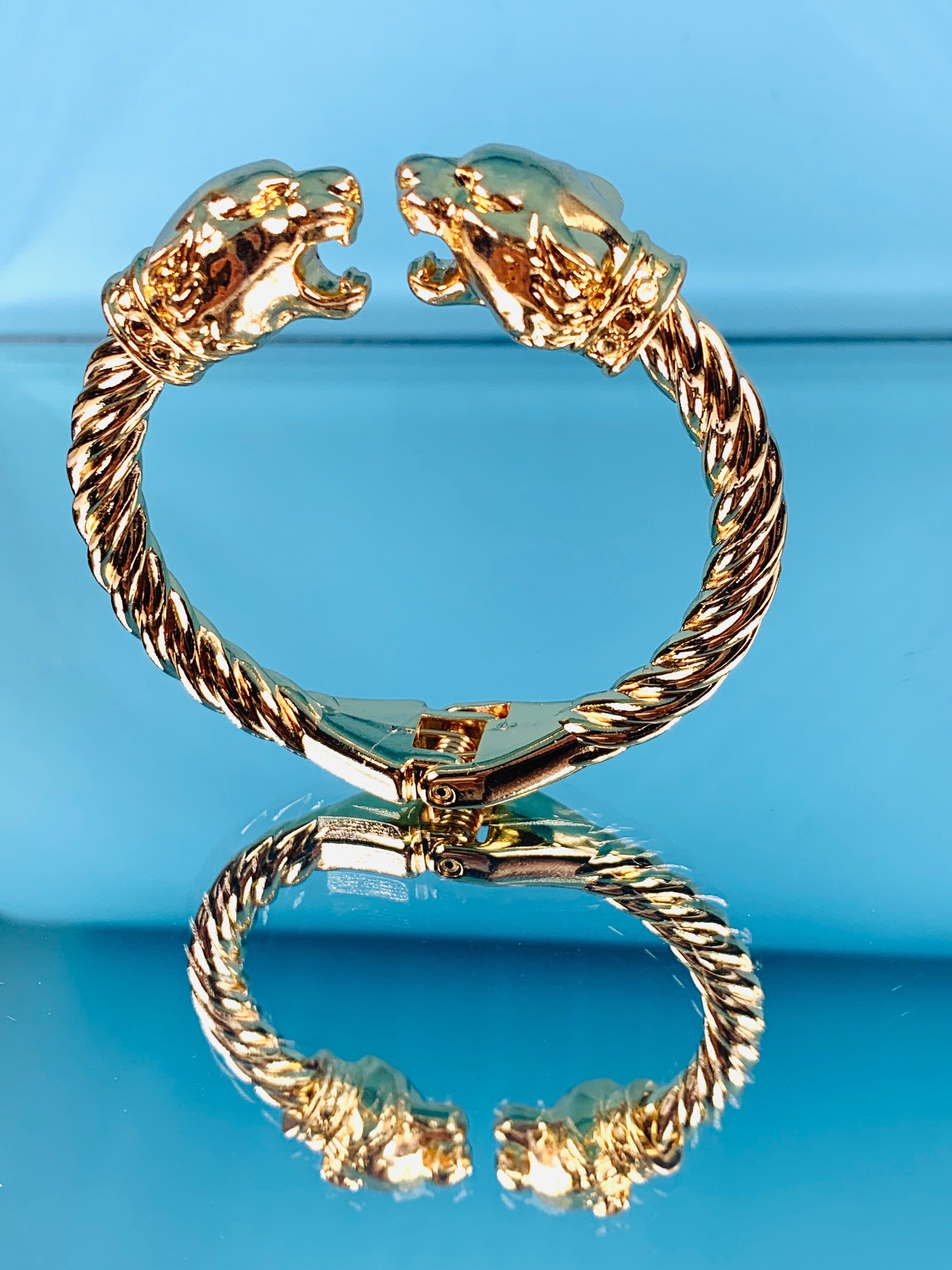 Vintage Cougar Cat Bangle Bracelet Gold filled Green Crystal Eyes – Nemesis  Jewelry NYC