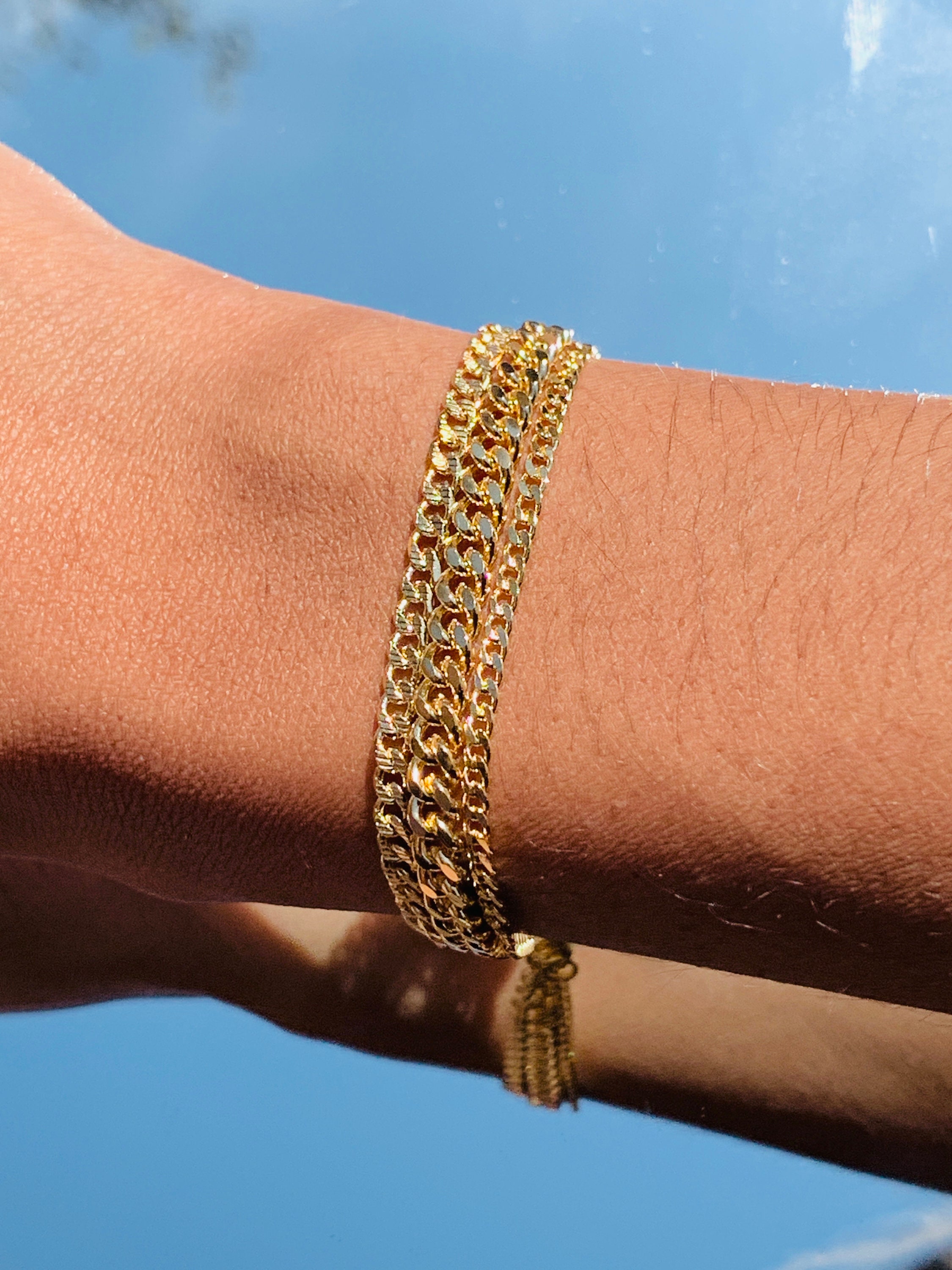 Kit De Cadena Y Pulsera Chapado En Oro De 18 Quilates, 4 Mm Y 70 Cm