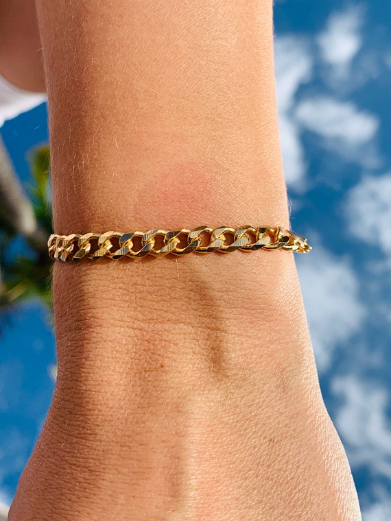 18K Chunky Gold Curb Chain Bracelet Gold Link Bracelet Thick