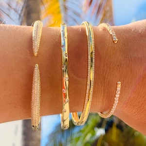 Dainty Diamond Bangle,Simple Gold Bangle,Womens Bracelet, Stacking Bangle, Dainty Bracelet, Bangles For Women, Gold Diamond Cuff,Open Bangle