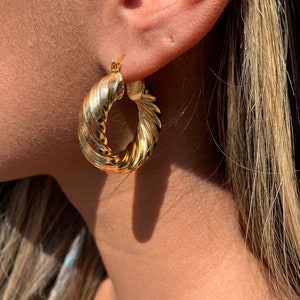 18KT Non Tarnish Thick Rope Hoops,Gold Filled Twisted Chunky Hoop Earrings,Lightweight Hoop Earrings,Large Gold Hoop Earrings,Everyday Hoops image 5