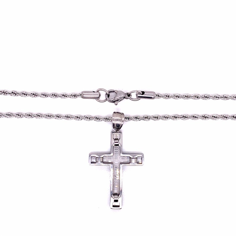 Large Cross Necklace for Men,Stainless Steel Mens 2mm Rope Chain Necklace,Thick Silver Mens Chain,Mens Jewelry,24 Silver Chain,Gift for him