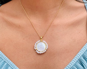 Collana di perle della Vergine Maria in oro 18 carati, collana con medaglia miracolosa, gioielli della Madre Maria riempiti d'oro, gioielli cristiani, regalo religioso, cattolico