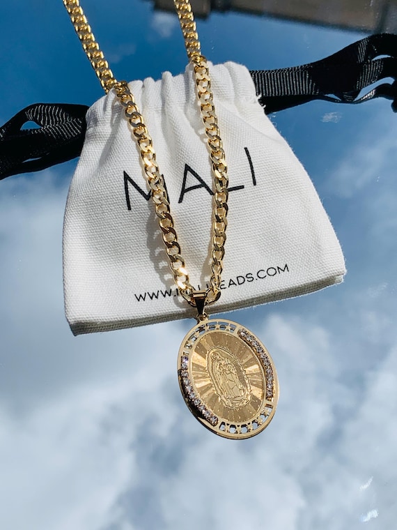 18K Virgen De La Guadalupe Mens Necklace,cadena De Señora De