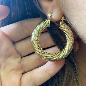 18KT Non Tarnish Thick Rope Hoops,Gold Filled Twisted Chunky Hoop Earrings,Lightweight Hoop Earrings,Large Gold Hoop Earrings,Everyday Hoops image 7