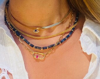 Blue Lapis Gemstone Necklace,Boho Necklace,Summer Necklace,Blue beaded Gemstone Necklace,Summer Bead Necklace,Gemstone Jewelry,Lapis Jewelry