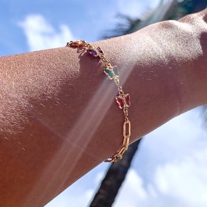 18K Gold Butterfly Bracelet,Dainty Butterfly Jewelry,Simple Butterfly Bracelet,Bereavement Gift for her,Gemstone Bracelet,Paperclip Bracelet