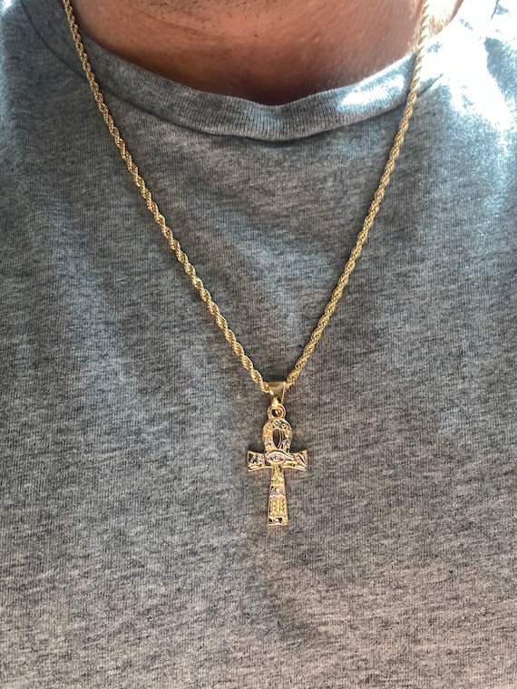 18K Mens Ankh Necklace Gold Filled Ankh Figaro Necklace Ankh Necklace for husband Mens Jewelry Ankh Figaro Chain Anniversary Gift Husband