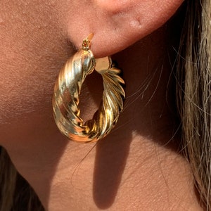 18KT Non Tarnish Thick Rope Hoops,Gold Filled Twisted Chunky Hoop Earrings,Lightweight Hoop Earrings,Large Gold Hoop Earrings,Everyday Hoops image 9