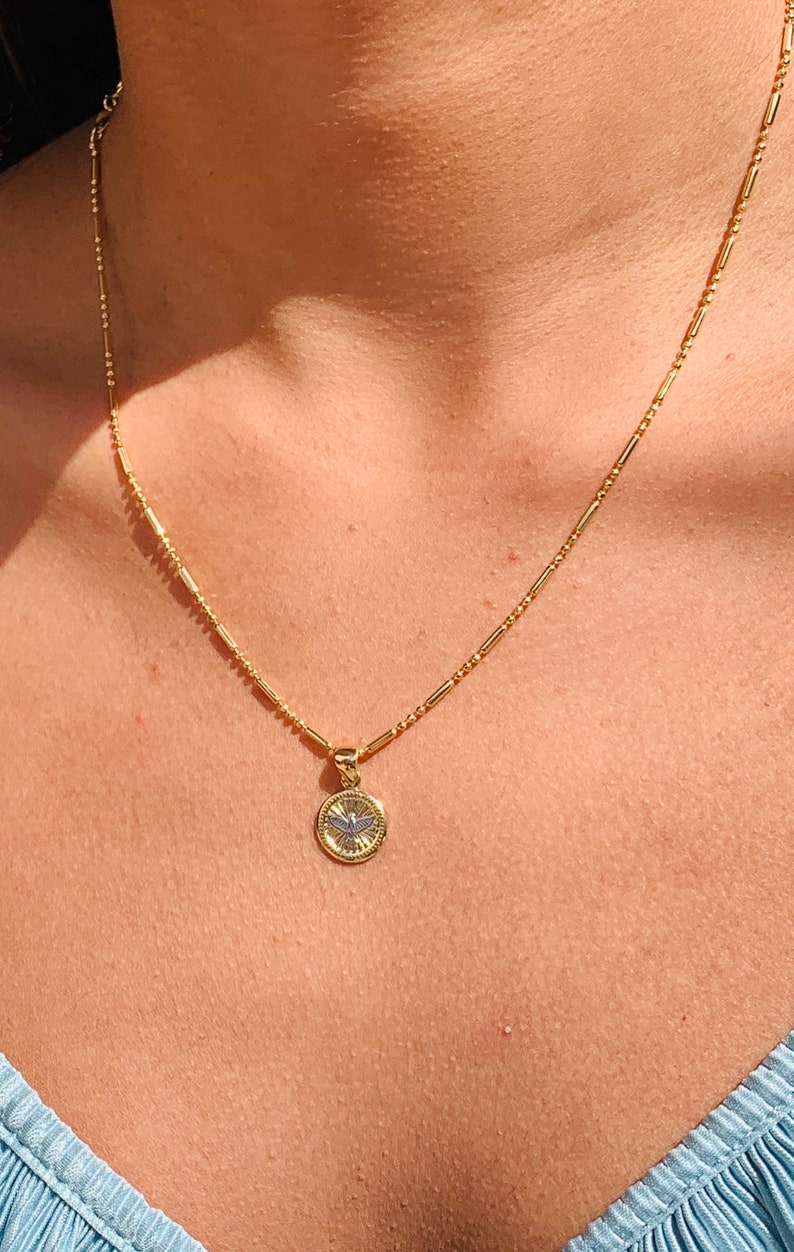 18k Holy Spirit Charm Necklace, Religious Necklace, Christian Necklace, Holy Spirit Jewelry, Charm Necklace, Communion Gift, Ready to ship image 2