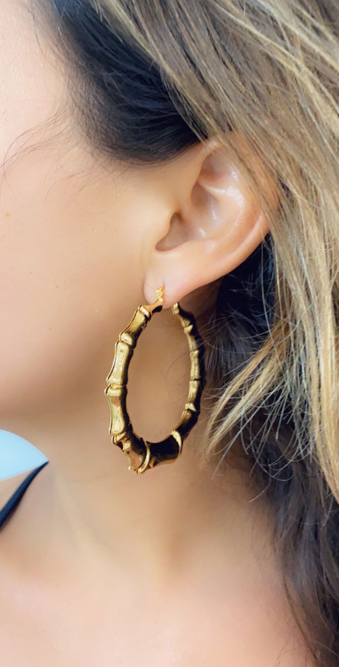 Namana Orecchini A Cerchio Bambù In Acciaio Inossidabile 30mm - Placcati Oro Rosa 18K - Anallergici