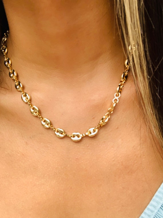 18K Thick Gold Filled Puff Chain 8mm Mariner Style Chain