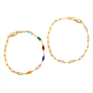 Gold Filled Gemstone Bracelet, Womens Paperclip Bracelet, Birthstone Jewelry, Dainty Stackable Bracelet, Gift for Her, Layering Bracelet