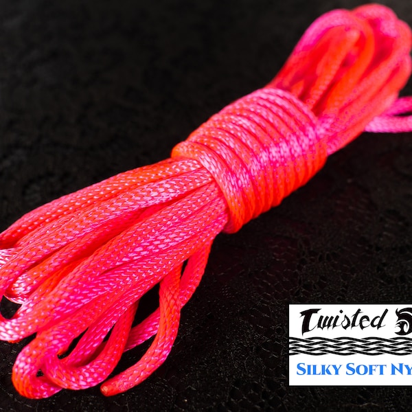 Radioactive Pink (Blacklight/UV) Nylon Bondage Rope 1/4" 6mm -  No U.S. or Canada Import fees - Soft Shibari, Kinbaku, Kink, BDSM rope