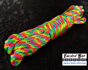 Neon Rainbow (Blacklight/UV) Nylon Bondage Rope 1/4" 6mm -  No U.S. or Canada Import fees - Soft Shibari, Kinbaku, Kink, BDSM rope