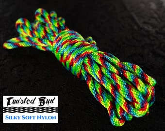 Rainbow Pride  (Blacklight/UV) Nylon Bondage Rope 1/4" 6mm -  No U.S. or Canada Import fees  - Soft Shibari, Kinbaku, Kink, BDSM rope