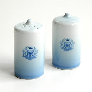 Bing & Grøndahl salt and pepper shakers blue ombre Hotel Richmond sleek mod mid century modern design B and G Danish porcelain Denmark 1970 image 1