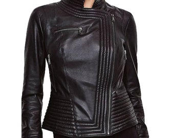 Frau Lederjacke Frauen Biker Jacke Geschenk für sie schwarze Lederjacke 100% echte Lammfell Frauen Motorrad Lederjacke LAMMBERG