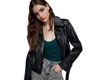 Women Leather Jacket Women Biker Jacket Gift For Her Black Leather Jacket 100% Genuine Lambskin Women Motorcycle Leather Jacket LAMMBERG