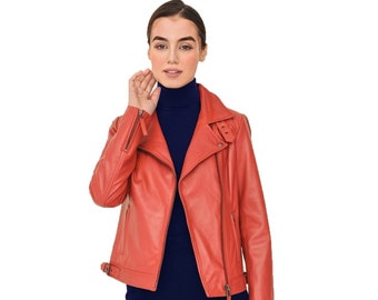 Frauen Lederjacke Frauen Biker Jacke Geschenk für sie Rote Lederjacke 100% echtes Lammleder Frauen Motorrad Lederjacke LAMMBERG