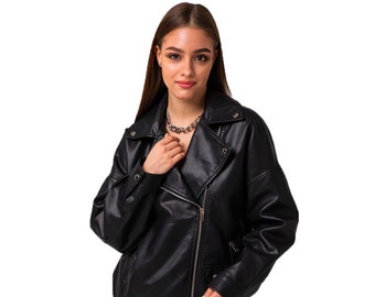 Übergroße Lederjacke Frauen Biker Jacke Geschenk für sie schwarze Lederjacke 100% echte Lammfell Frauen Motorrad Lederjacke