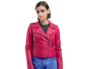 Fuchsia Lederjacke Frauen Bomberjacke Geschenk für sie rosa Lederjacke 100% echtes Lammfell Frauen Biker Lederjacke LAMMBERG