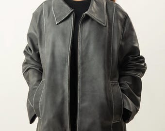 Vintage Leather Jacket Heavy Leather Distressed Jacket