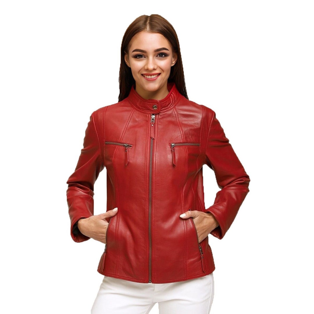 Women Leather Jacket Women Biker Jacket Gift for Her Red - Etsy