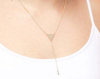 Gold Lariat Necklace, Gold Y Necklace, Gold Triangle Necklace, Everyday Necklace, Dainty Gold Necklace, Gold Long Necklace, Gift For Her.