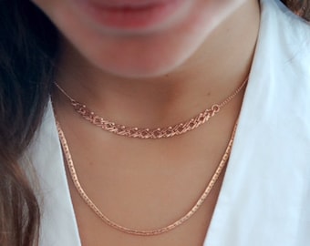 Rose Gold necklace layered everyday rhombus gold or silver chain necklace delicate 24k gold plated jewelry.