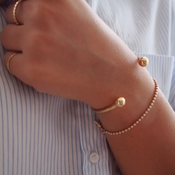 Open Cuff Bracelet, Bangle Bracelet, Ball Bracelet, Dainty Gold Bracelet, Stacking Bracelet, Everyday Gold Filled or Silver Jewelry.