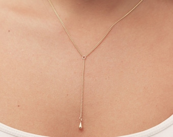 Gold Y Necklace, Gold Necklace, Gold Lariat Necklace, Dainty Gold Necklace, Gold Long Necklace, Minimal Everyday Necklace, Gift For Her.