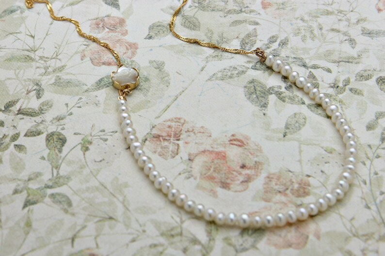 Gold Pearl Necklace wedding necklace bridal or bridesmaid jewelry gold filled necklace blush wedding accessories. image 3