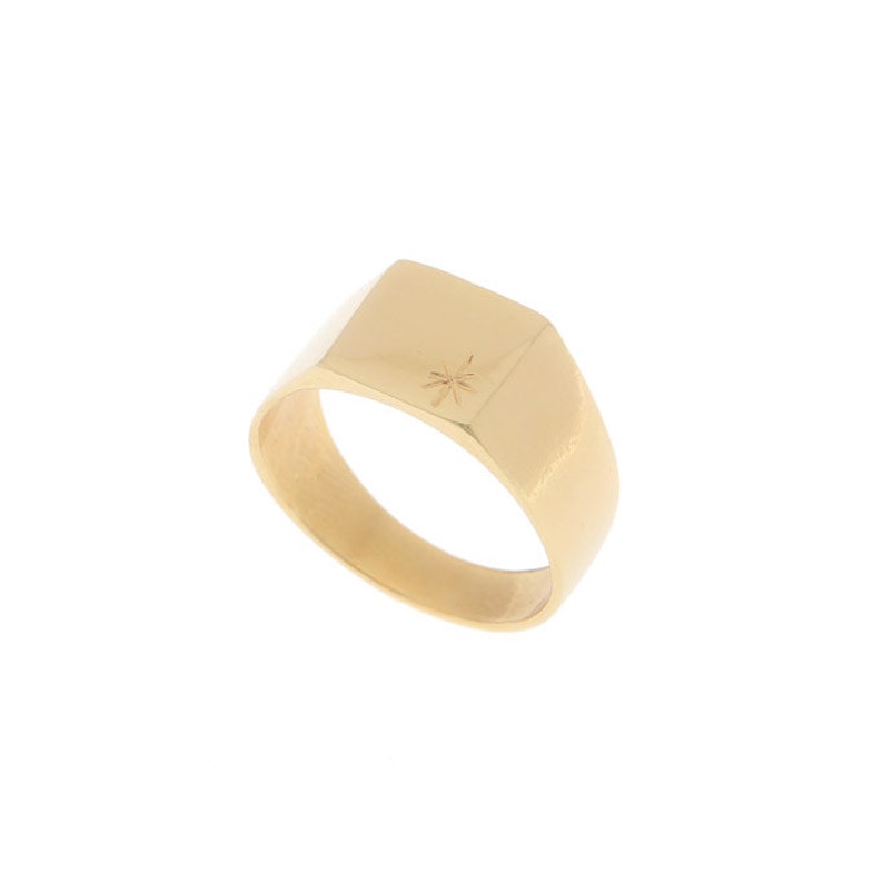 Gold Signet Ring, Dainty Pinky Ring, Geometric Square Gold Ring, Sterling Silver Ring, Engraved Solid Gold Ring, Delicate Everyday jewelry. image 2
