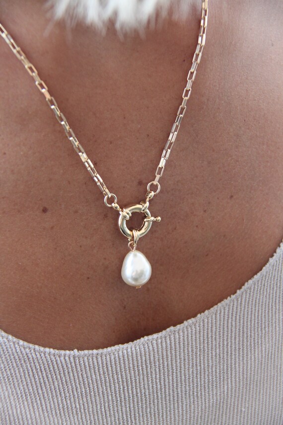 Big Baroque Pearl Necklace Gold Pearl Necklace Baroque Pearl