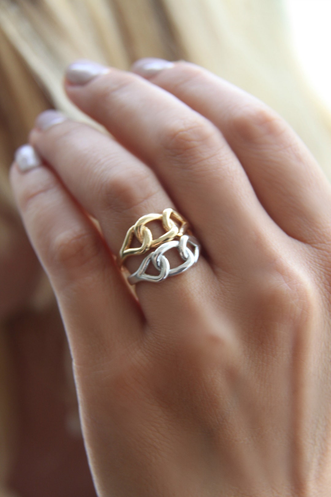 Gold Link Ring Gold Chain Ring Gold Stacking Ring Statement Etsy