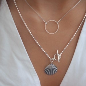 Seashell Necklace, Silver Shell Necklace, Sterling Silver Necklace, Dainty Layered Necklace, Everyday Silver or Gold Filled Necklace.