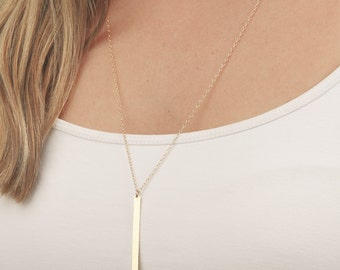 Vertical gold bar necklace thin dainty layering necklace delicate minimal gold filled jewelry.