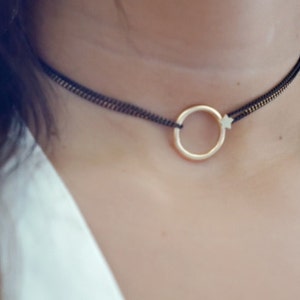 Choker Necklace, Circle Choker Necklace, Gold Necklace, Gold Karma Necklace, Layering Necklace, Dainty Sterling Silver Ring Necklace. image 4