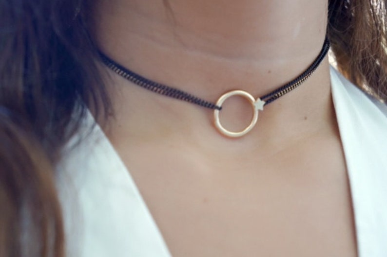 Choker Necklace, Circle Choker Necklace, Gold Necklace, Gold Karma Necklace, Layering Necklace, Dainty Sterling Silver Ring Necklace. image 4
