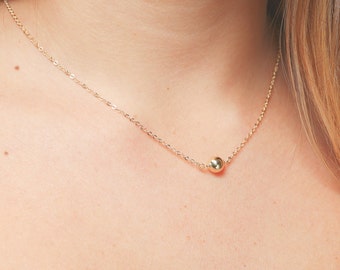 Tiny Ball Necklace Delicate Gold necklace Minimalist Layering Chain Gold Filled Or Silver Necklace.