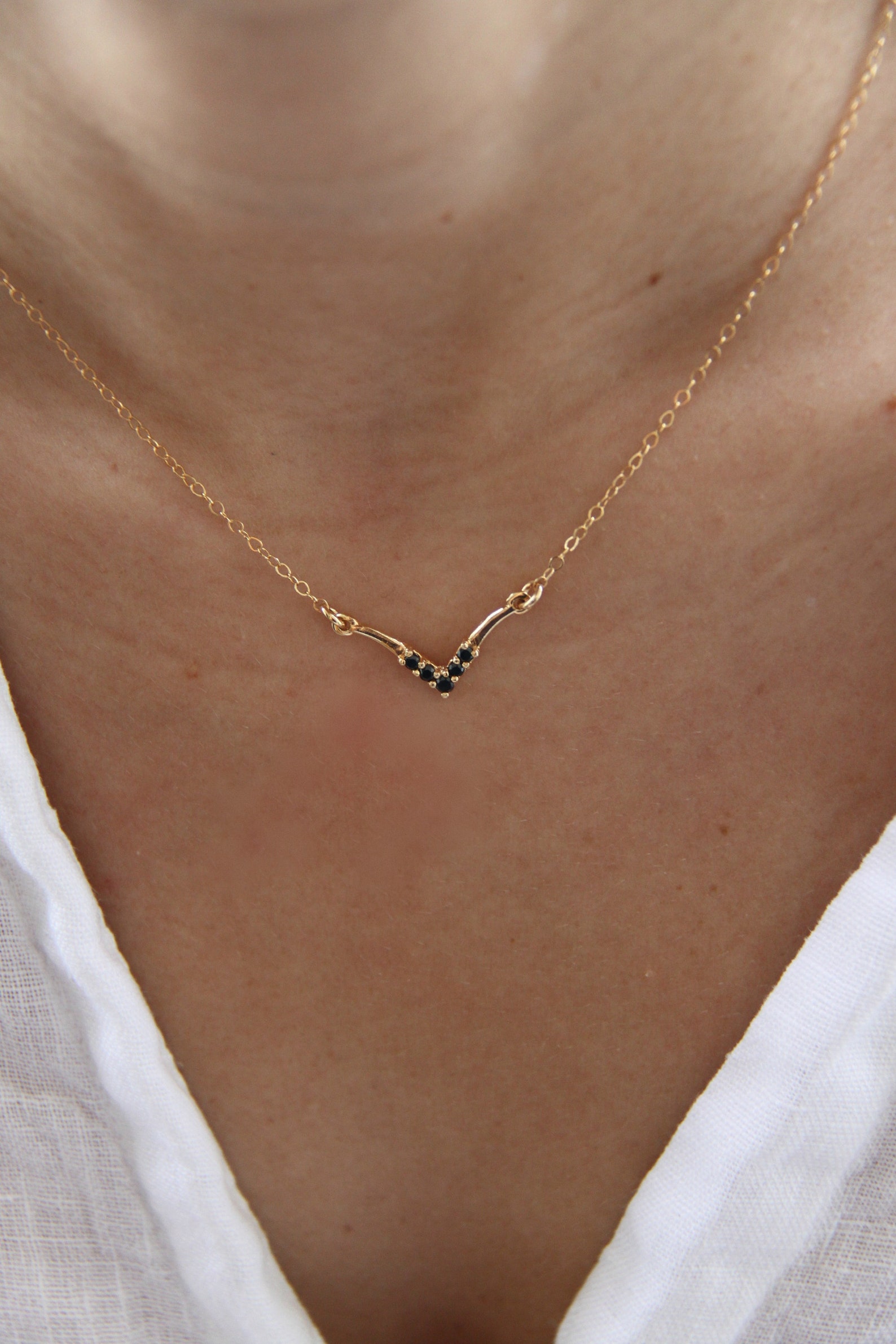 14K Gold V Necklace Dainty Solid Gold Necklace Chevron Etsy UK